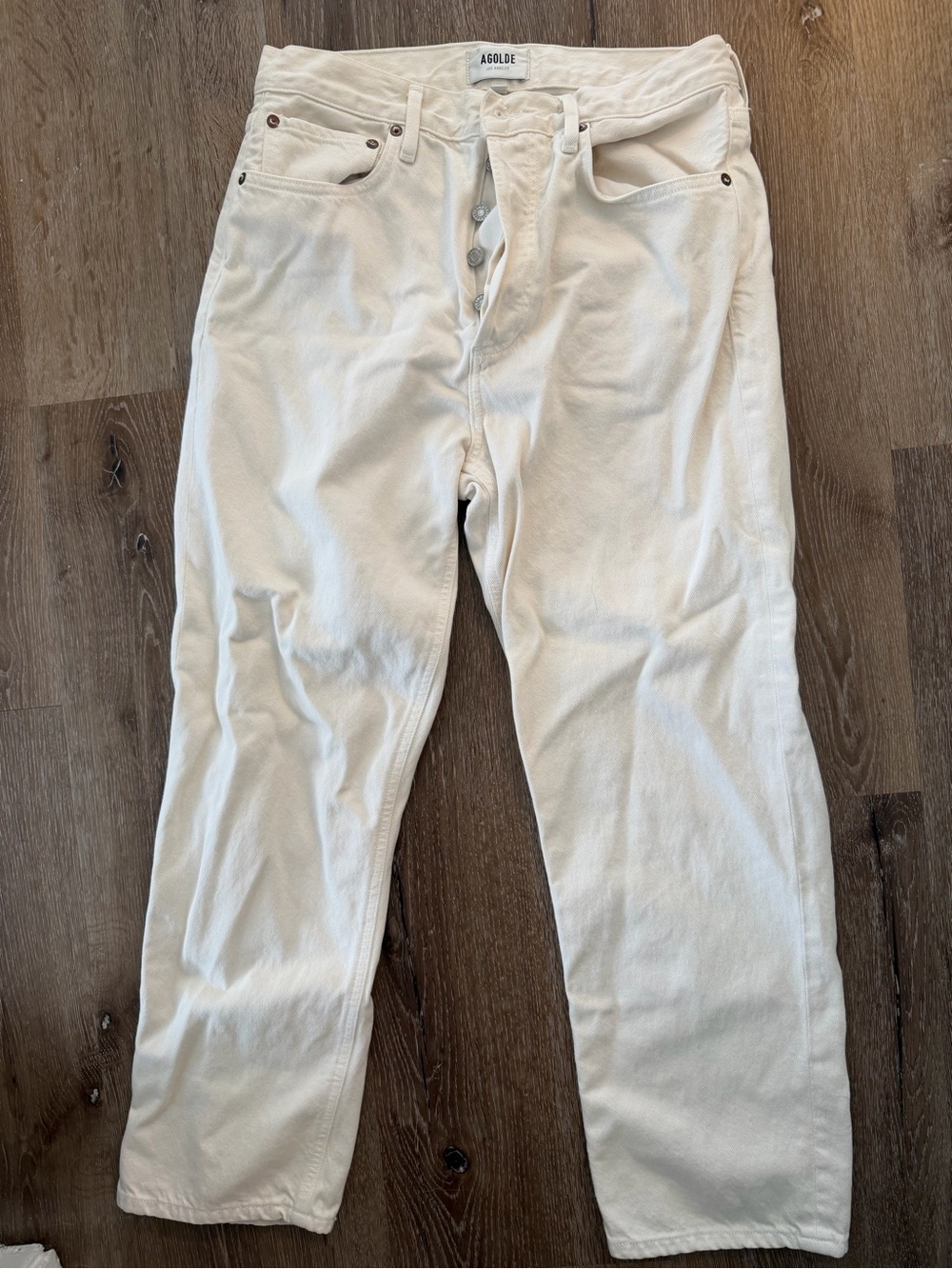 Agolde Cream High-Rise Denim Jeans